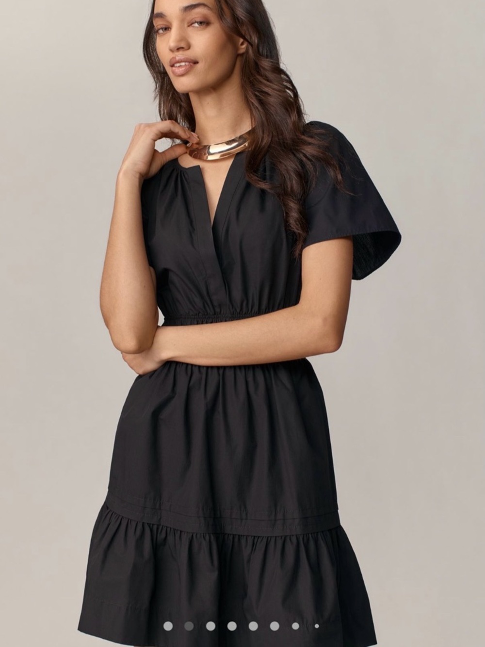 Anthropologie Black V-Neck Tiered Short-Sleeve Mini Dress